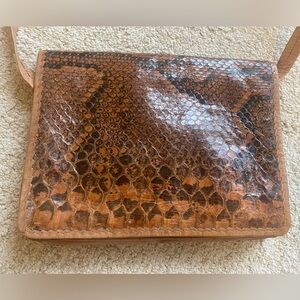 Vintage Genuine Snakeskin Leather Purse - Brown, Made in Egypt (1980s)